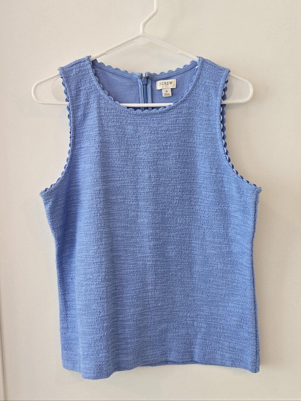 J.Crew Factory Blue Textured Tank with Scallop Trim Sz S